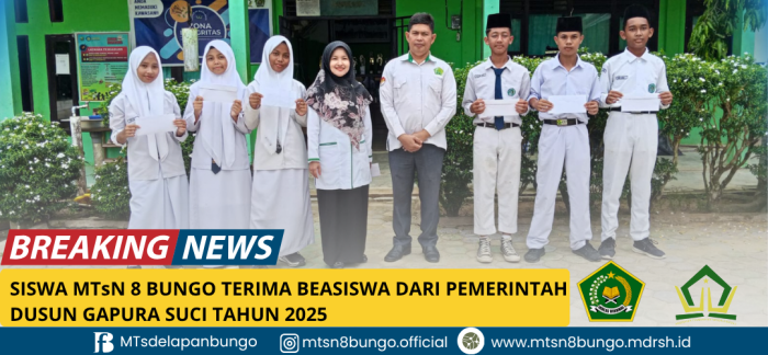 Siswa/I MTsN 8 Bungo Terima Beasiswa DD 2025 Dusun Gapura Suci â€” Wujud Apresiasi Atas prestasi gemilang