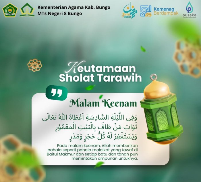 Keutamaan Sholat Tarawih Malam Keenam, MTsN 8 Bungo Ajak Siswa Raih Ampunan dan Pahala Berlipat