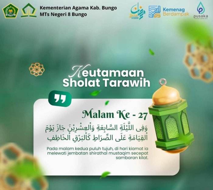 Menyambut Malam Ke-27 Ramadhan, MTsN 8 Bungo Mengingatkan Keutamaan Sholat Tarawih