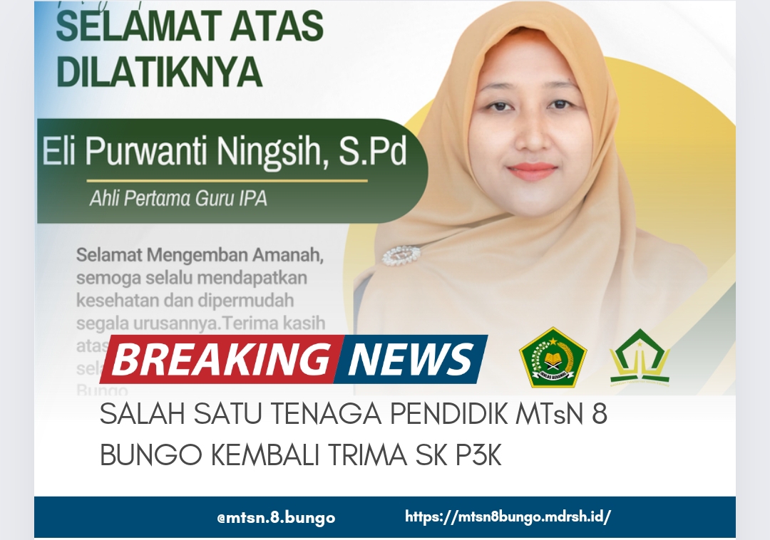 SALAH SATU TENAGA PENDIDIK MTSN 8 BUNGO KEMBALI TERIMA SK PPPK.