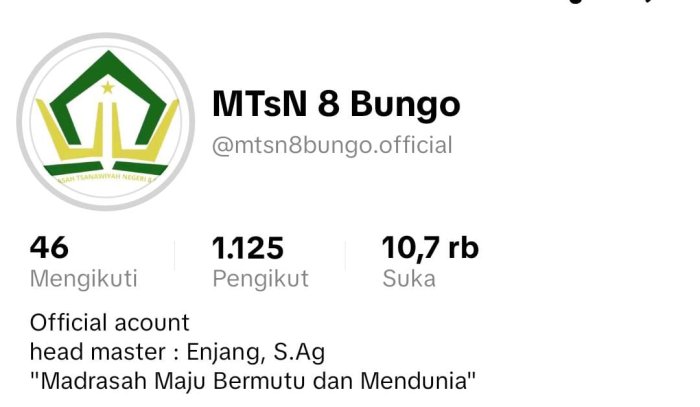MTsN 8 Bungo Gencarkan Publikasi Digital, Akun TikTok @mtsn8bungo.official Tembus 1.000 Pengikut MTsN 8 Bungo Gencarkan Publikasi Digital, Akun TikTok @mtsn8bungo.official Tembus 1.000 Pengikut