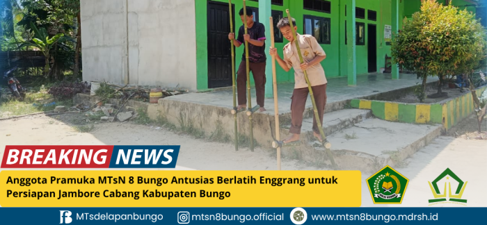 Anggota Pramuka MTsN 8 Bungo Antusias Berlatih Enggrang untuk Persiapan Jambore Cabang Kabupaten Bungo