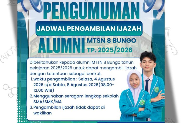 Jadwal pengambilan ijazah alumni MTsN 8 Bungo tp. 2025/2026 Jadwal pengambilan ijazah alumni MTsN 8 Bungo tp. 2025/2026