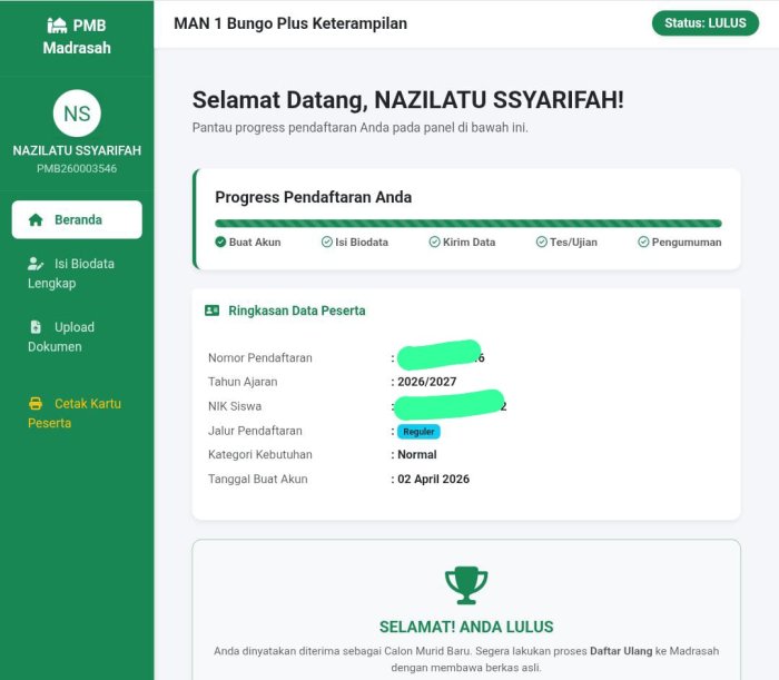 Nazilatu Ssyarifah, Alumni MTsN 8 Bungo Tahun Pelajaran 2025/2026, Diterima di MAN 1 Bungo Plus Keterampilan