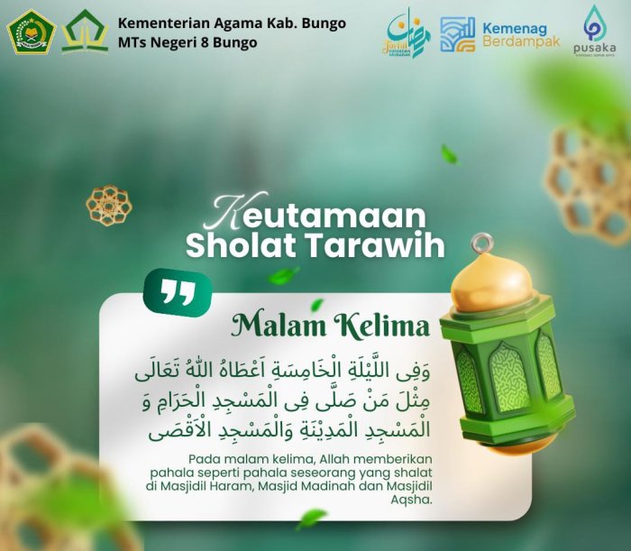 Keutamaan Sholat Tarawih Malam Kelima, MTsN 8 Bungo Ajak Warga Madrasah Tingkatkan Ibadah di Bulan Suci