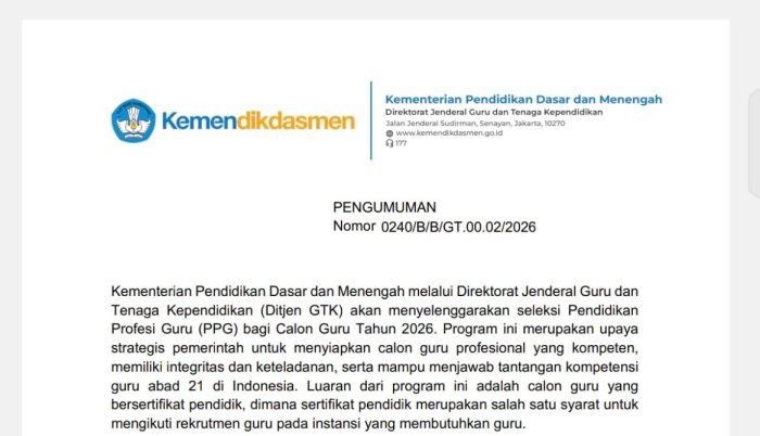 Pengumuman PPG Calon Guru 2026 Resmi Dibuka, Peluang Besar Bagi Generasi Pendidik Masa Depa