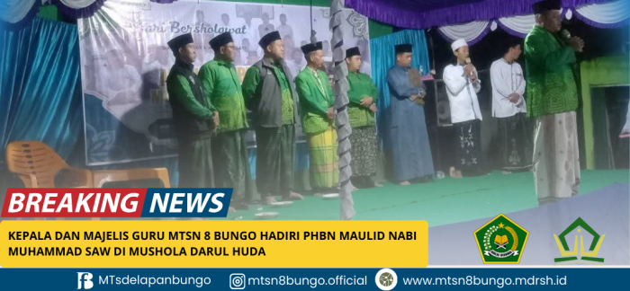 Kepala dan Majelis Guru MTsN 8 Bungo Hadiri PHBN Maulid Nabi Muhammad SAW di Mushola Darul Huda