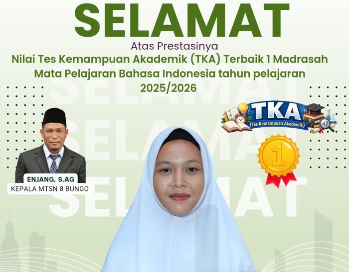 Angelita Faedhol Adha Raih Nilai TKA Bahasa Indonesia Tertinggi di MTsN 8 Bungo Tahun Pelajaran 2025/2026 Angelita Faedhol Adha Raih Nilai TKA Bahasa Indonesia Tertinggi di MTsN 8 Bungo Tahun Pelajaran 2025/2026