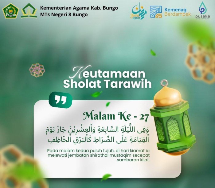 Menggapai Keutamaan Malam ke-27 Ramadhan, MTsN 8 Bungo Ajak Siswa Tingkatkan Ibadah Tarawih