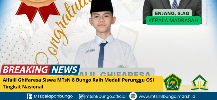 Alfalil Ghifaresa Siswa MTsN 8 Bungo Raih Medali Perunggu OSI Tingkat Nasional!